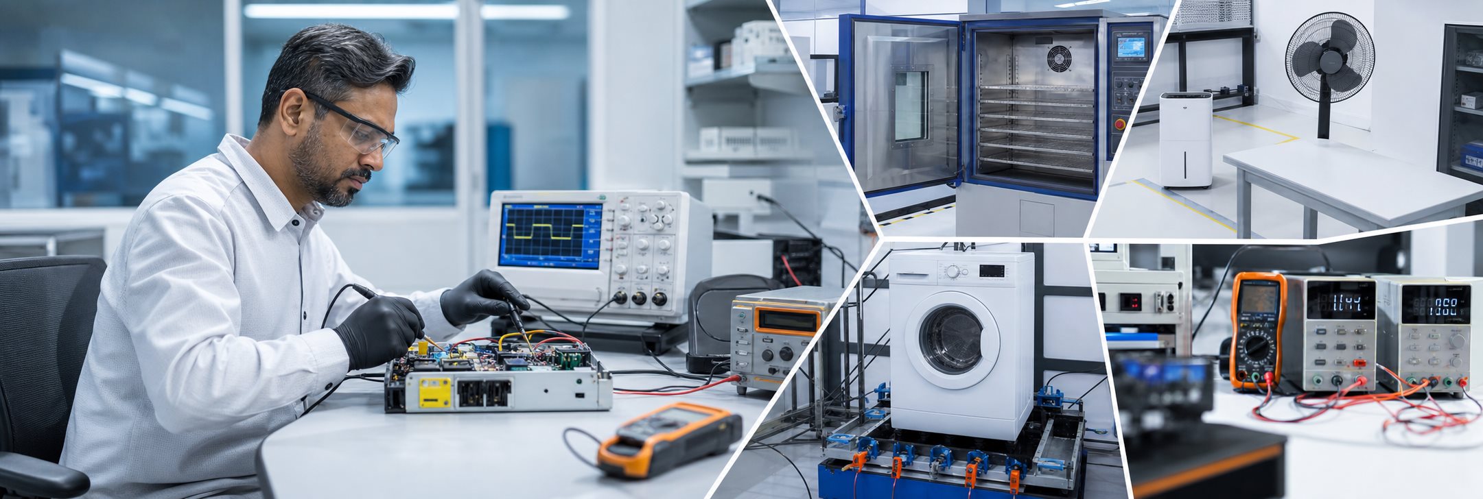Engineer operating calibrated electronics testing equipment